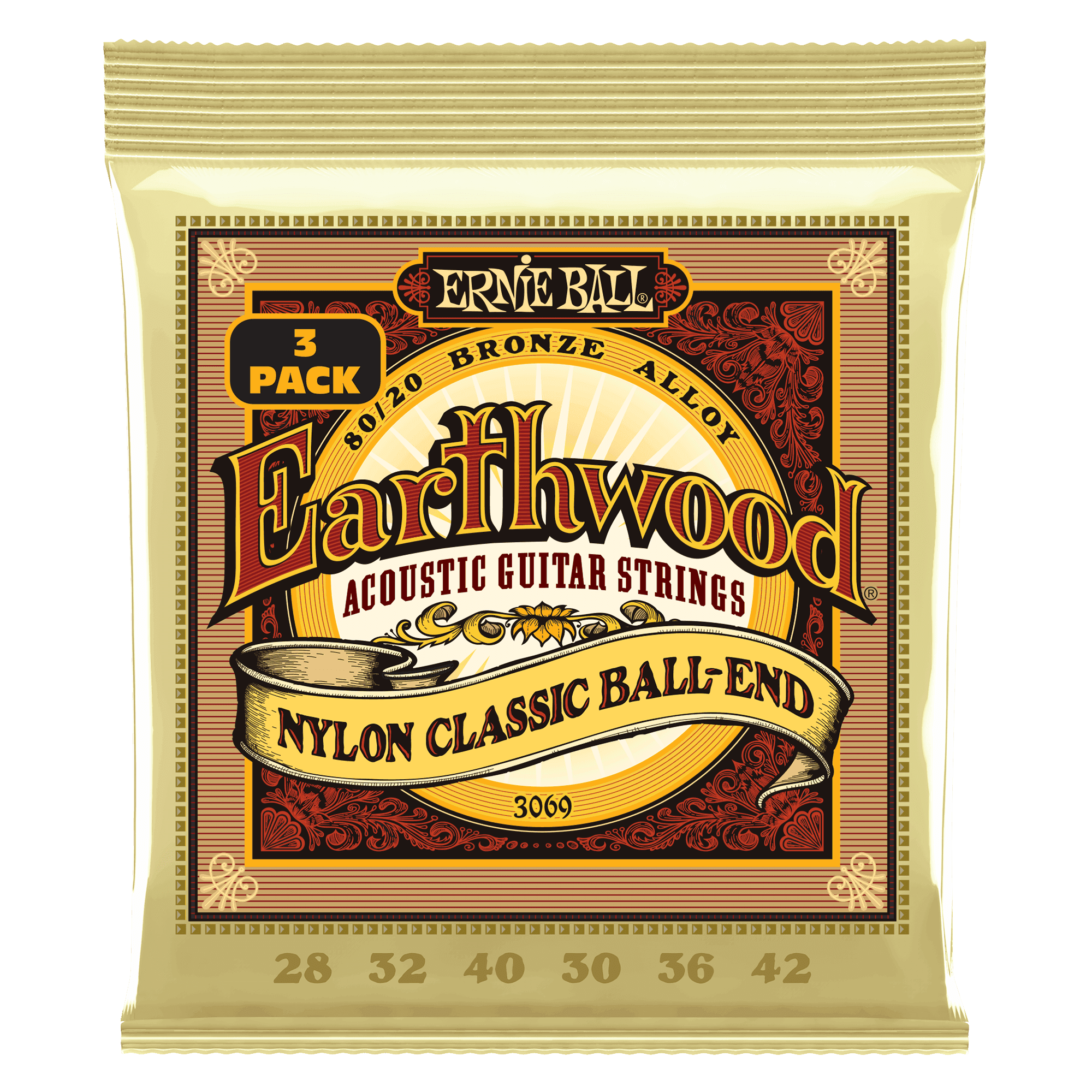 Encordado Ernie Ball Guitarra Electro/acústica Nylon 3069 X3 28-42