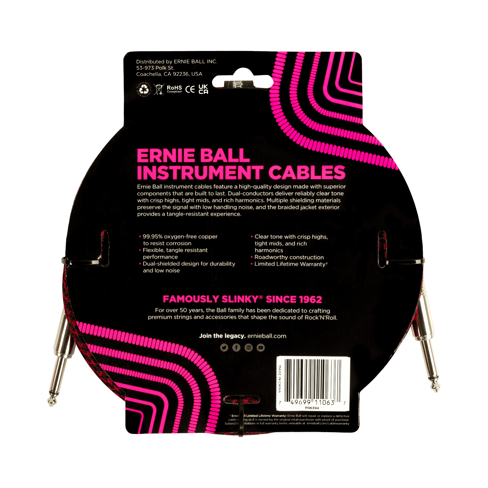 Cable Ernie Ball 10Ft P06394 Rojo/Negro 2