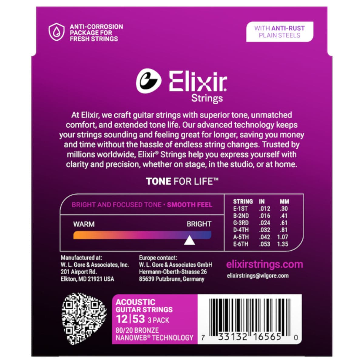 Encordado Elixir Guitarra Acustica 16565 12-53  X3 3