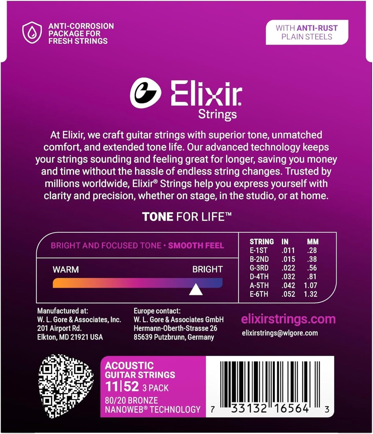 Encordado Elixir Guitarra Acustica 16564 11-52 X3 2