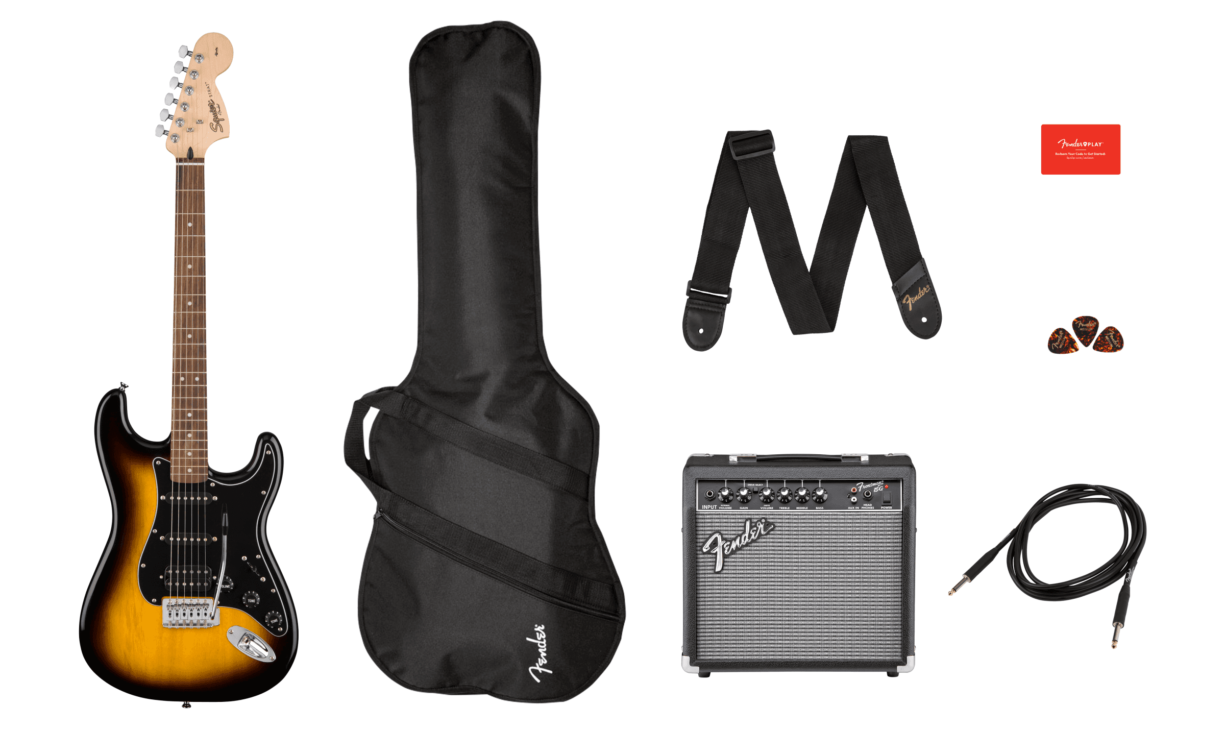 Guitarra Electrica Fender Affinity Series™ Stratocaster® HSS Pack, Laurel Fingerboard, Brown Sunburst, Gig Bag, 15G - 120V