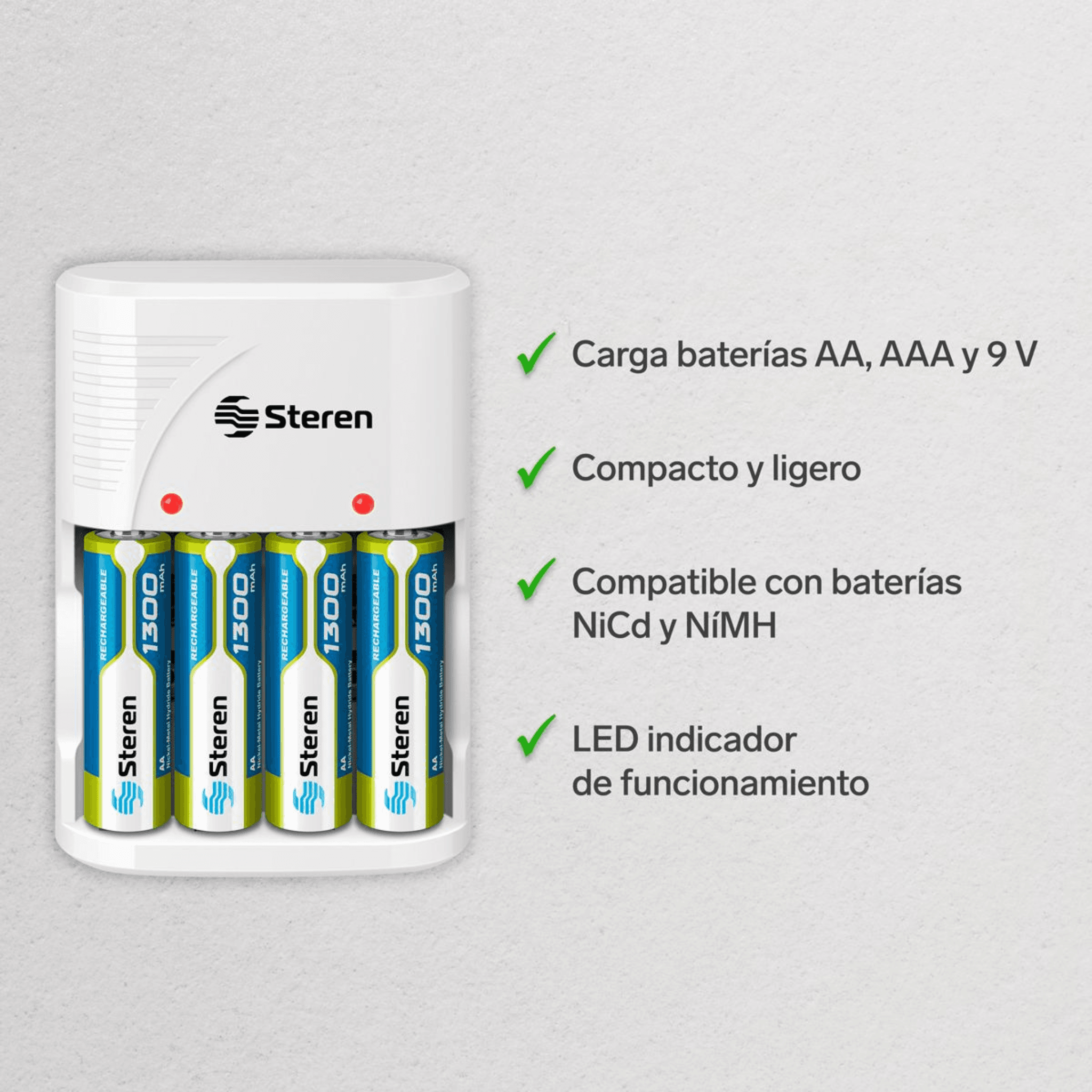 CARGADOR STEREN CRG-020 4 BATERIAS AAA/9V 2