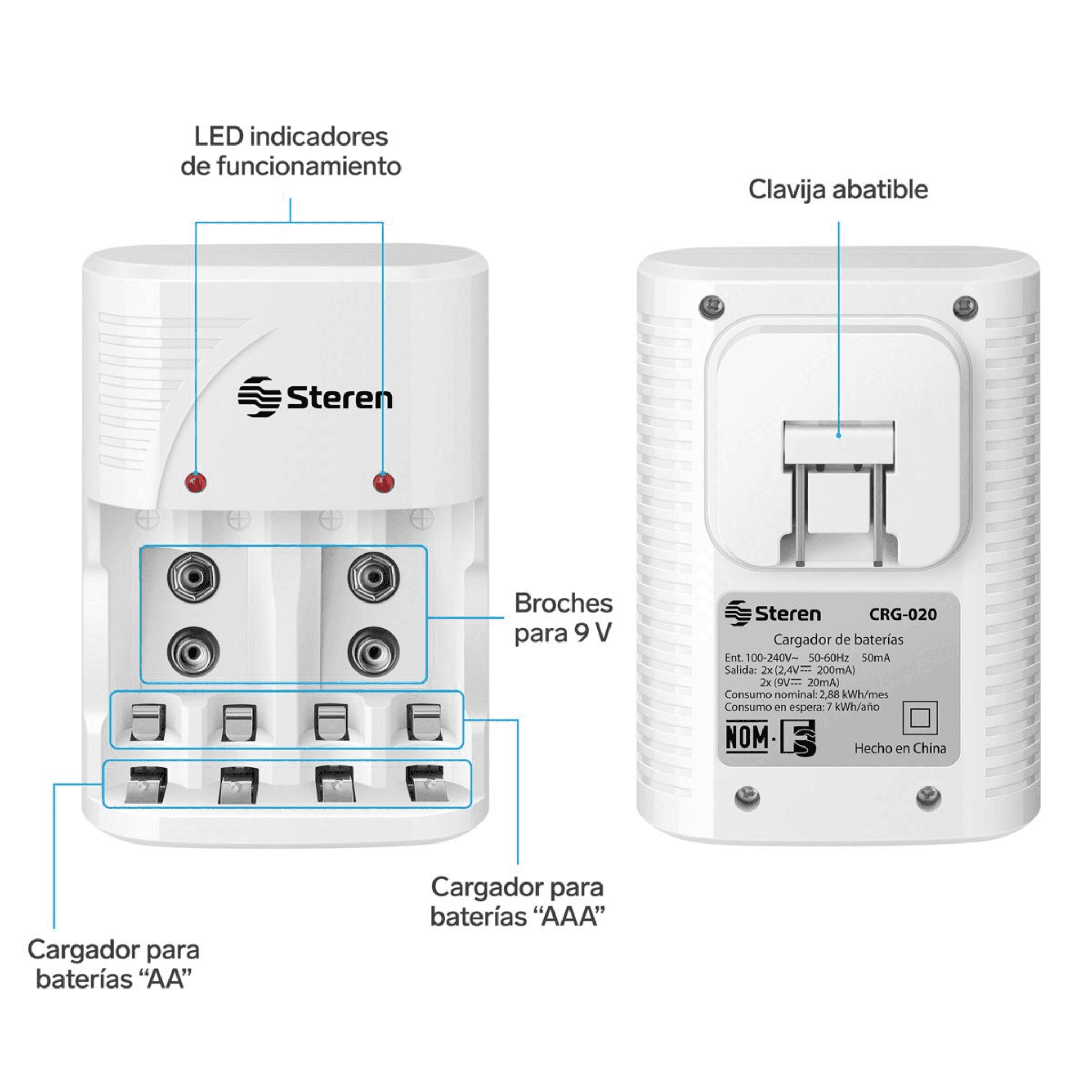 CARGADOR STEREN CRG-020 4 BATERIAS AAA/9V 3