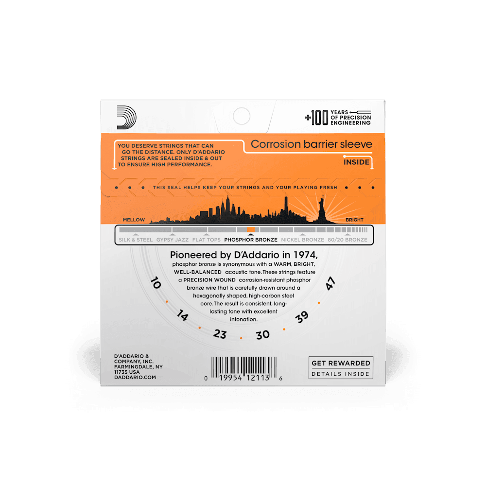 Encordado D Addario Guitarra electroacustica Ej15 10-47 Bronce 2