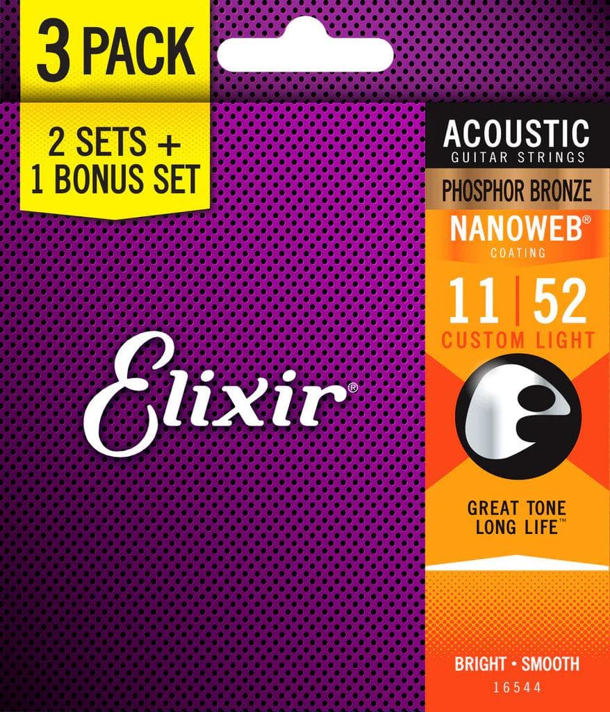 Encordado Elixir Nanoweb Guitarra Acustica Pack 3 16544 11 52