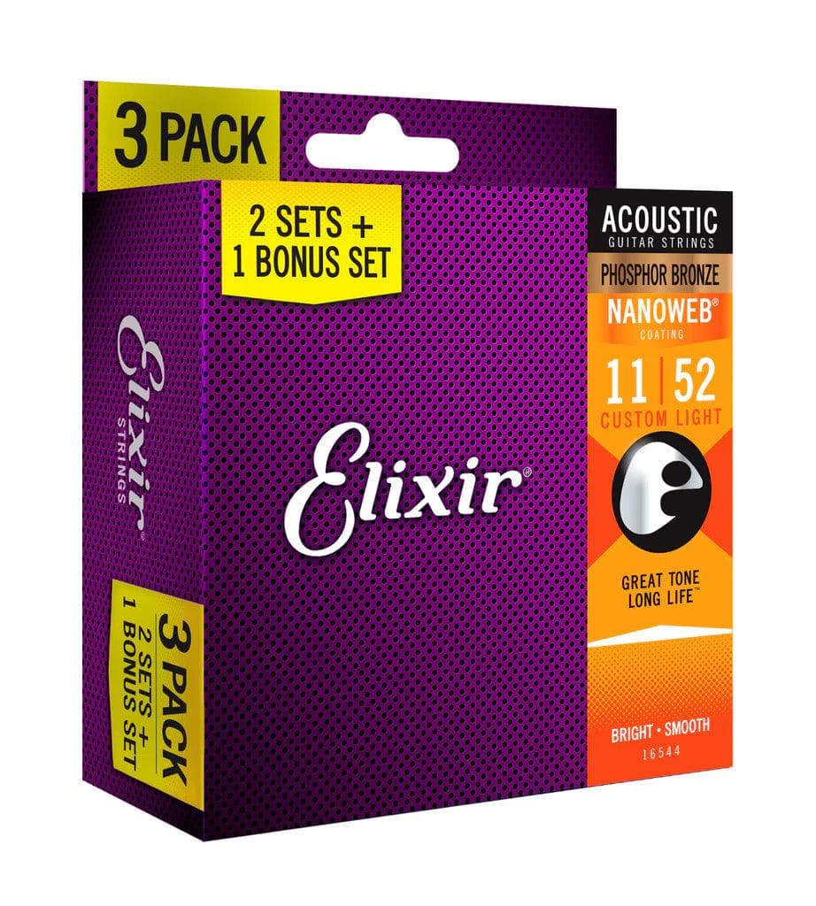 Encordado Elixir Nanoweb Guitarra Acustica Pack 3 16544 11 52 2