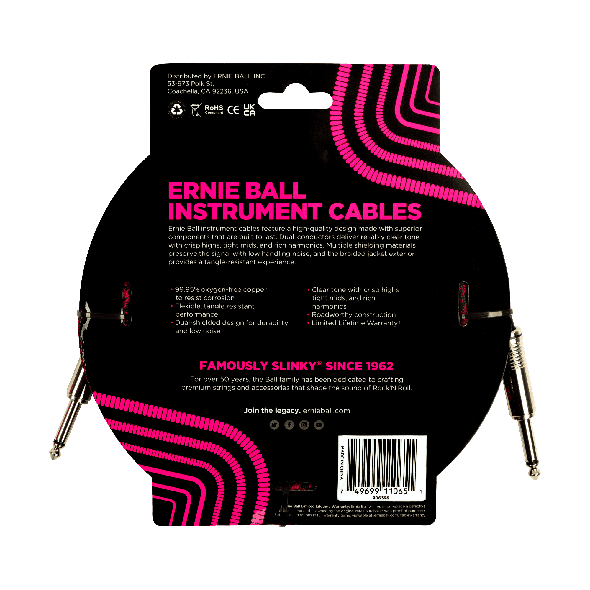Cable Ernie Ball 18ft P06396 Rojo/negro 2