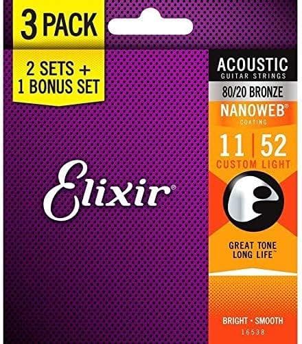 Encordado Elixir Nanoweb Guitarra Acustica Pack 3 16538 11 52