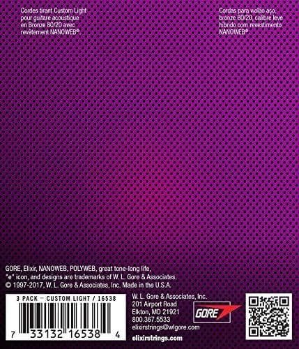 Encordado Elixir Nanoweb Guitarra Acustica Pack 3 16538 11 52 2