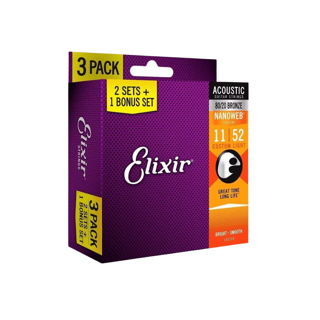 Encordado Elixir Nanoweb Guitarra Acustica Pack 3 16538 11 52 3