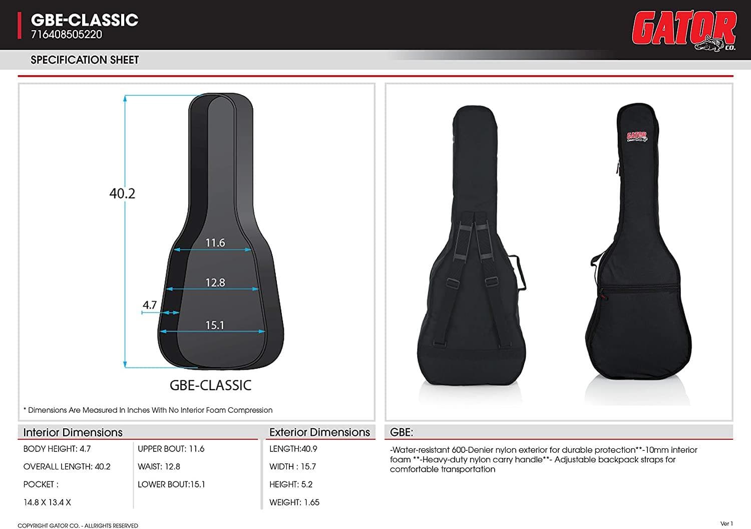 Estuche Gator Guitarra Acustica Gbe-Clasica 6