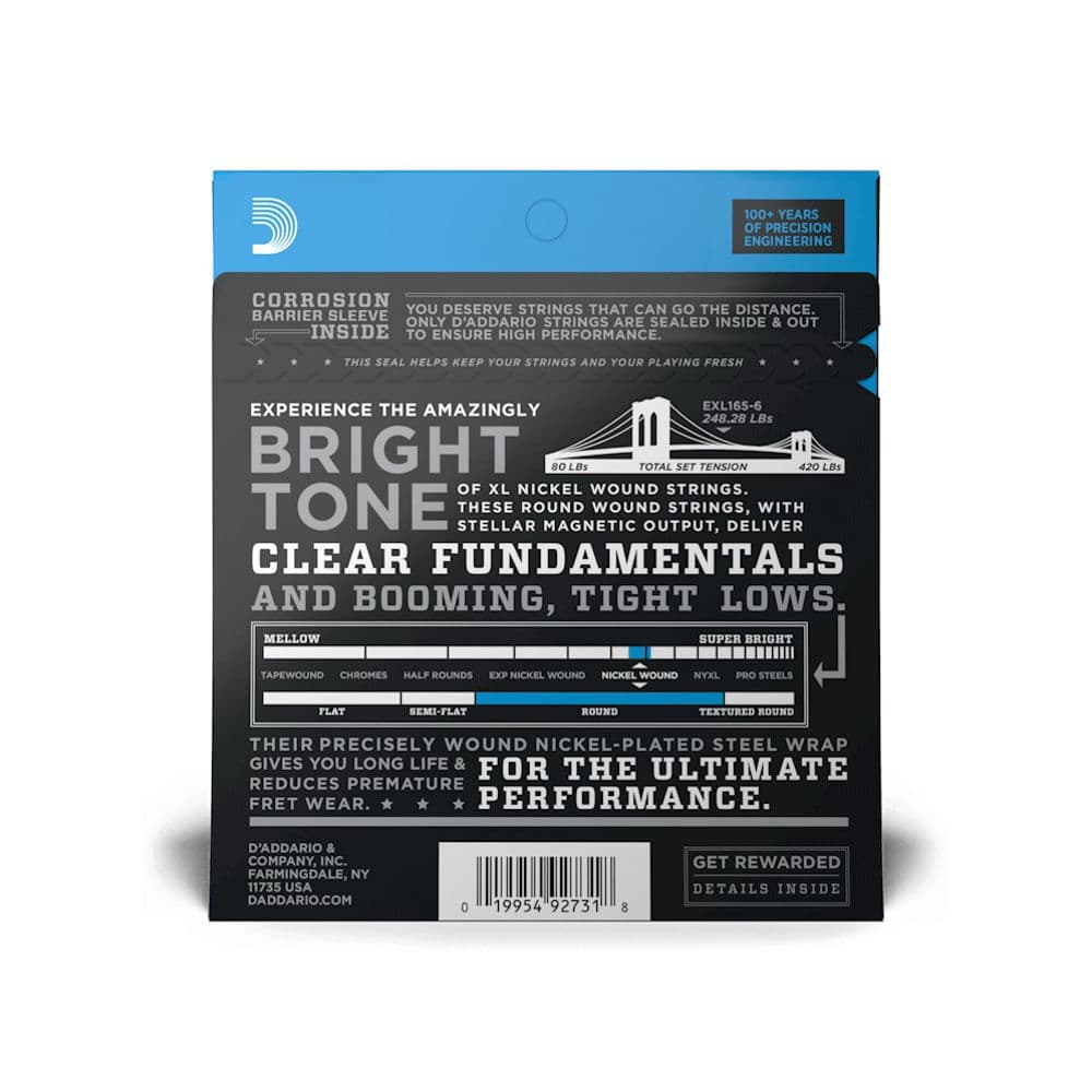 D'ADDARIO EXL1656, CUERDAS PARA BAJO CON ENTORCHADO EN NÍQUEL, 6 CUERDAS, 32-135 2