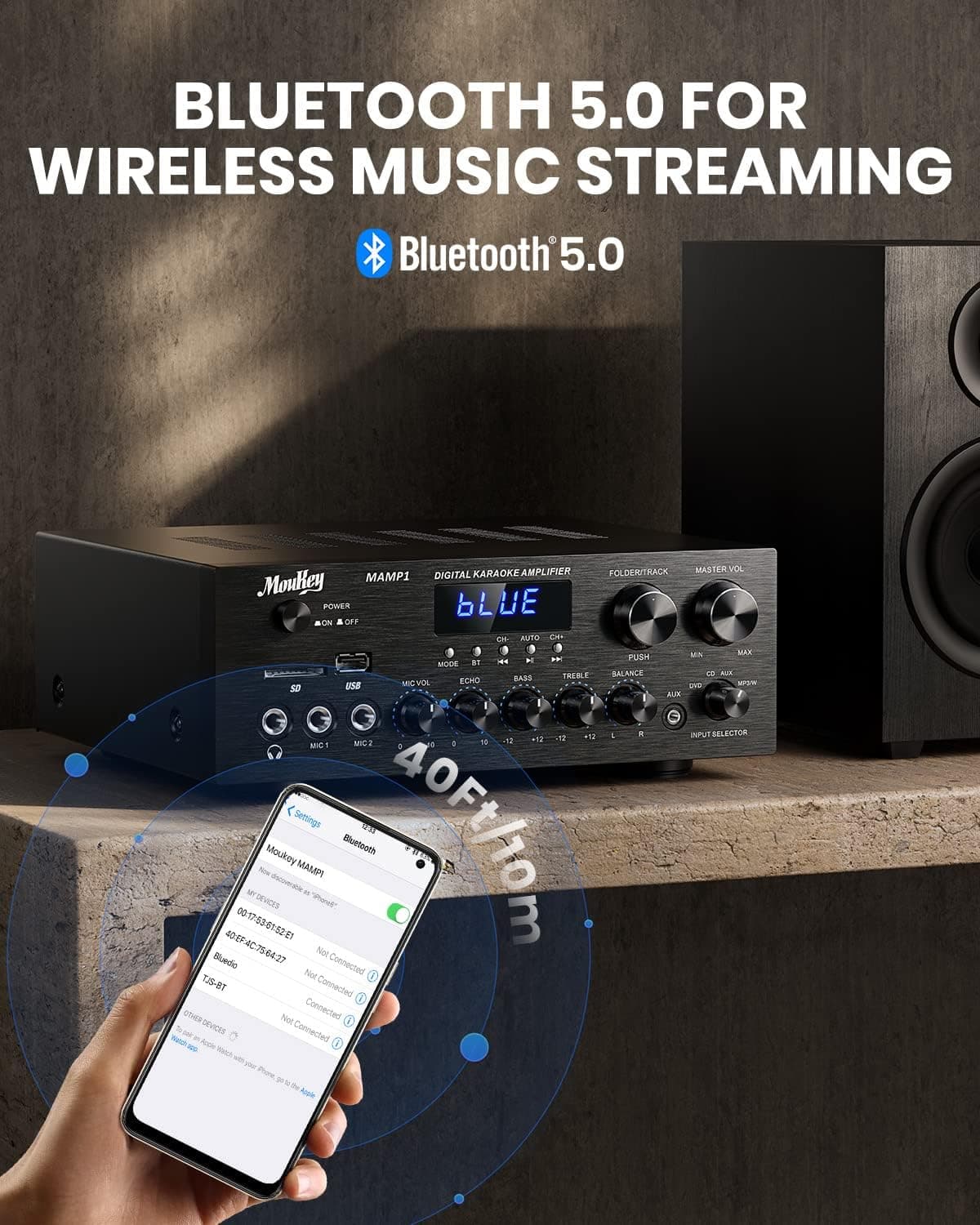 Amplificador Moukey Mk0101 Con Bluetooth 4