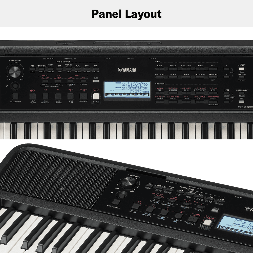 COMBO TECLADO PSR-E383 CON ADAPTADOR + SOPORTE DOBLE "X" + ESTUCHE + FORRO 4