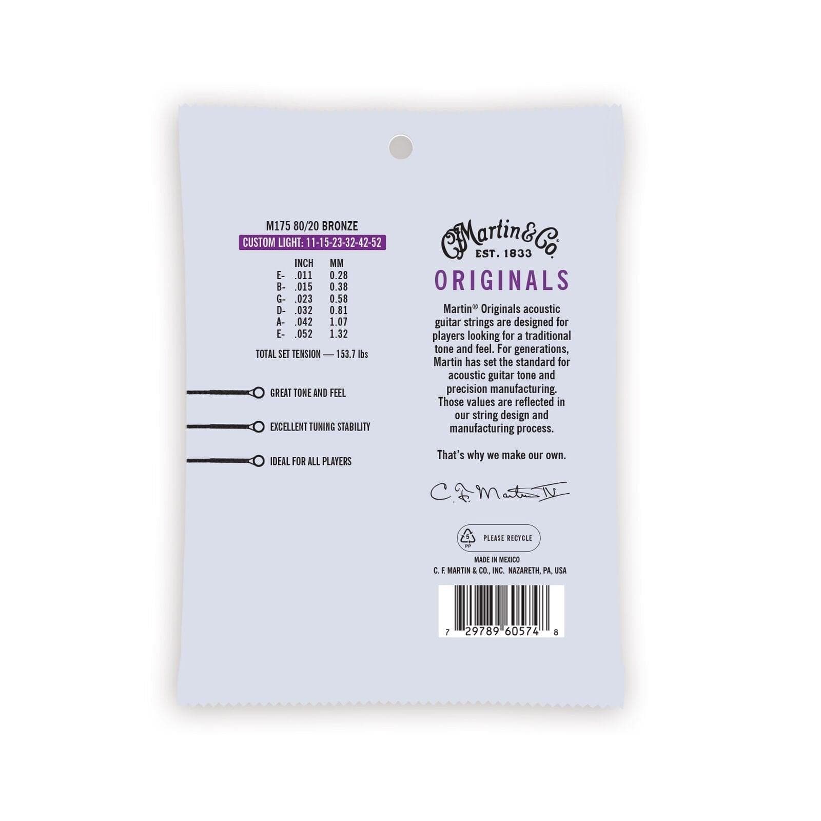 Encordado Martin Guitarra Acústica M175 11-52 2