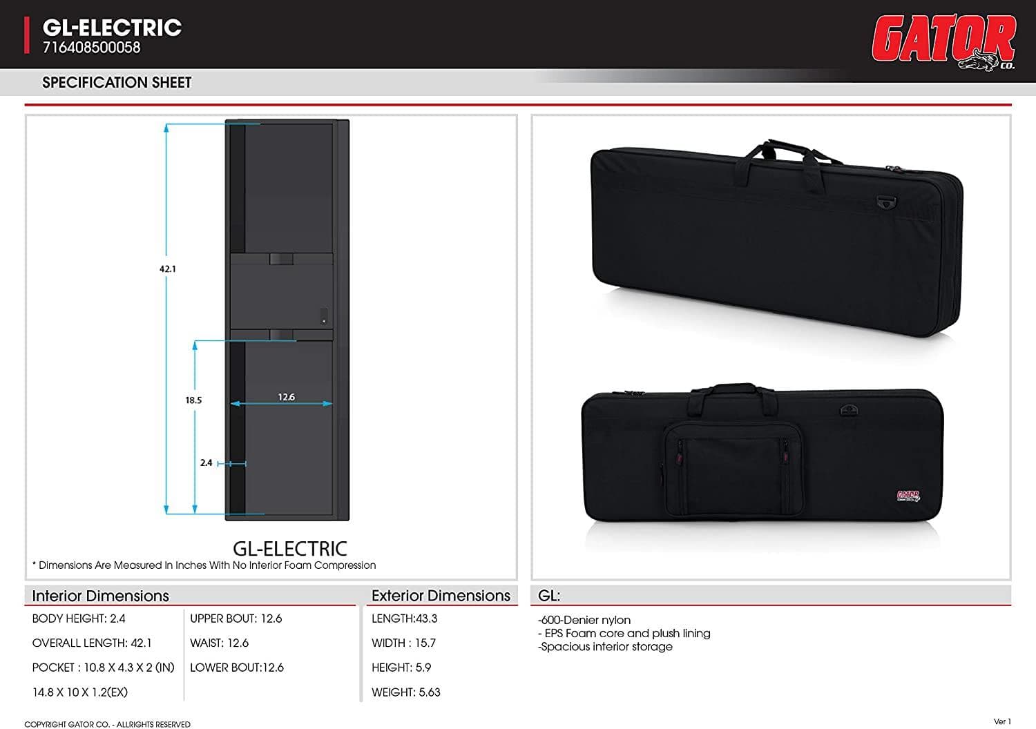 Estuche Semiduro Gator Guitarra Electrica Gl 9