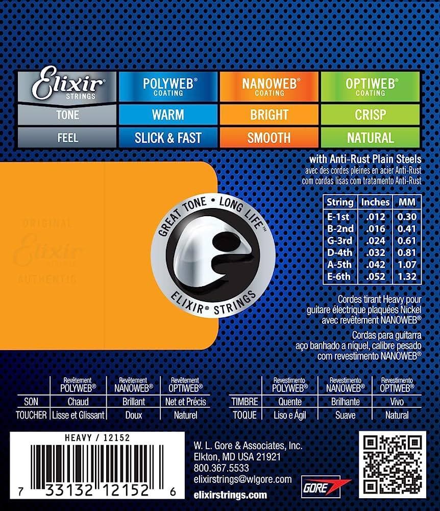 Encordado Elixir Nanoweb Guitarra Electrica 12152 12 52 Super Light 2