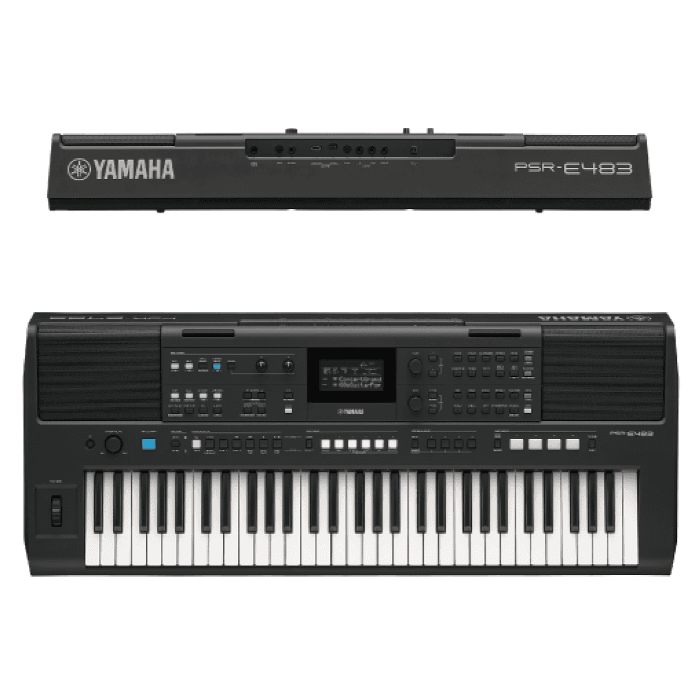 COMBO TECLADO YAMAHA PSR-E483 CON ADAPTADOR + SOPORTE DOBLE "X" 4