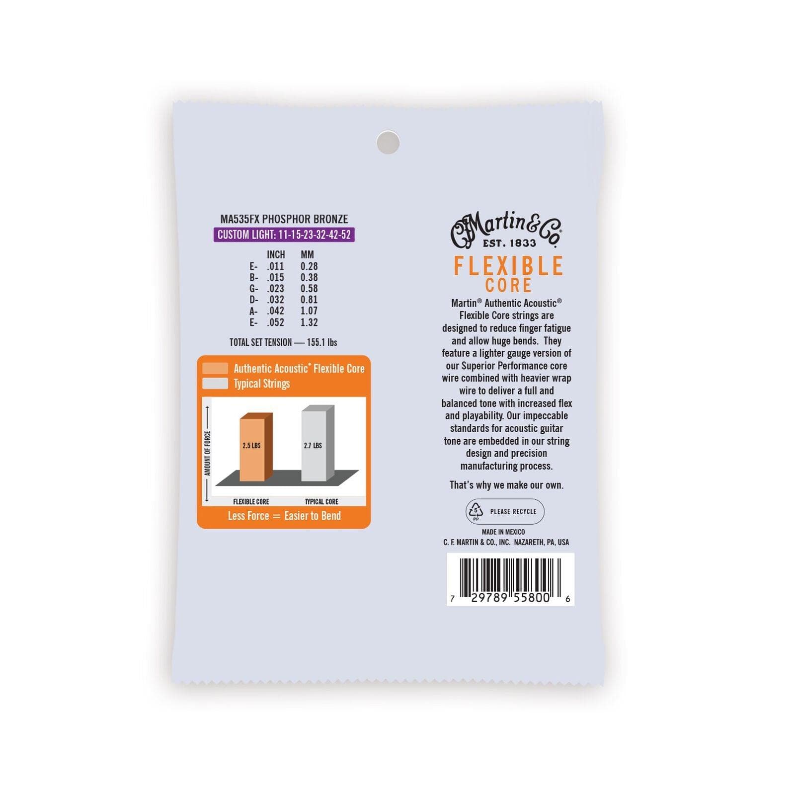 Encordado Martin Guitarra Acústica Ma535fx 11-52 2