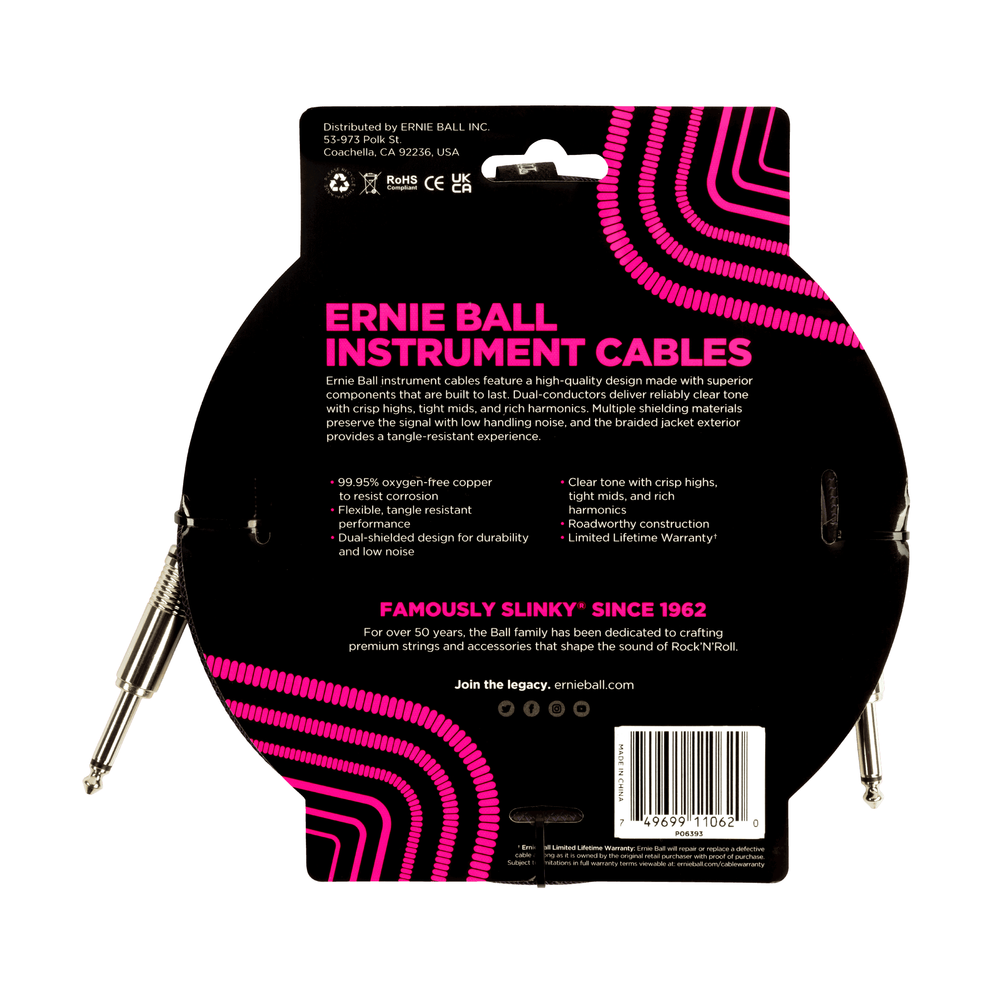 Cable Ernie Ball 10ft P06393 Morado/negro 2