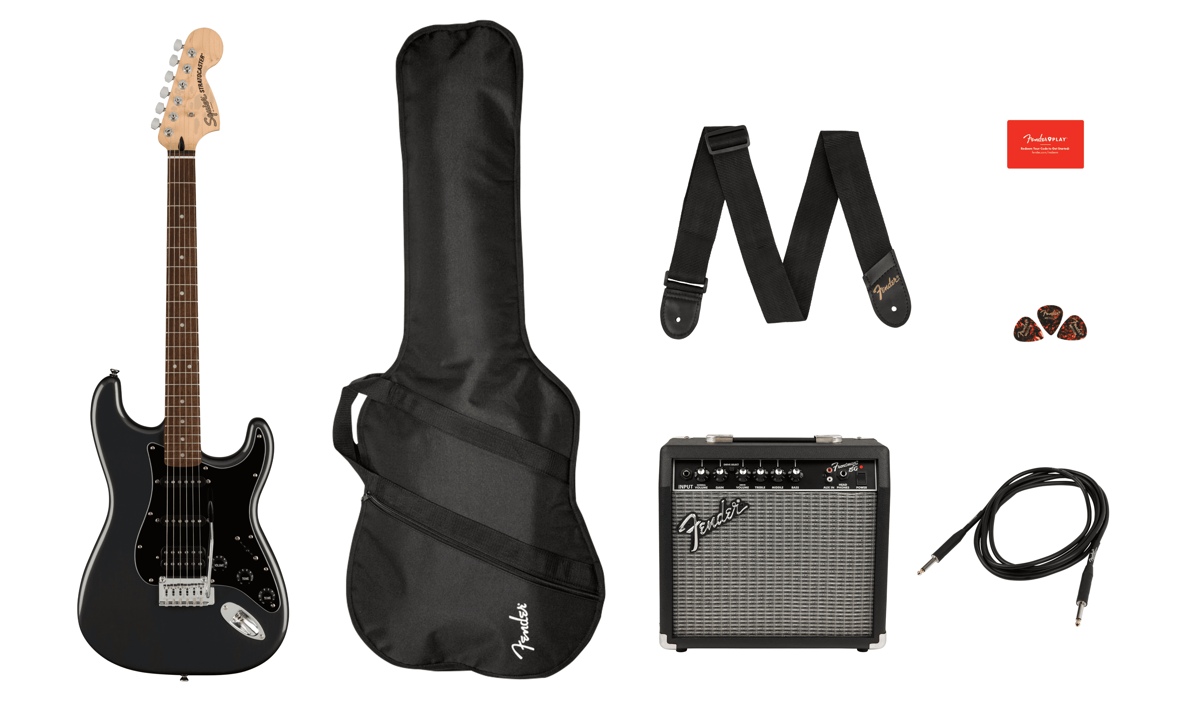 Guitarra Electrica Fender Squier Affinity Series Stratocaster Hss Pack, Laurel Fingerboard, Charcoal Frost Metallic, Gig Bag, 15g - 120 0372821069