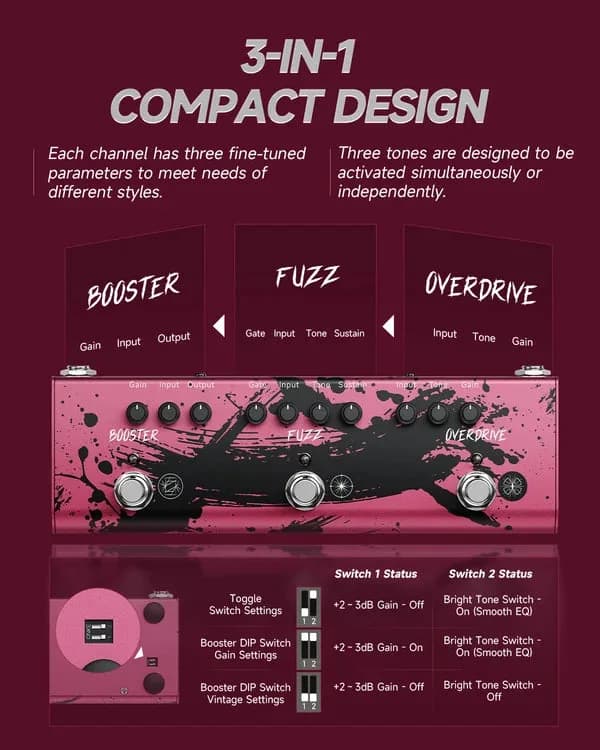 Pedal Donner EC7481 Miyavi Signature Bloodsteel Triple Pedal 5